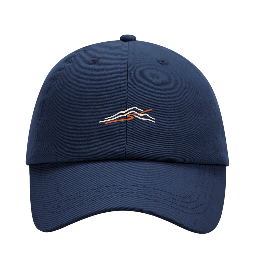 Navyblaue Trailfold Dad Cap mit minimalistischem Trailrunning-Motiv