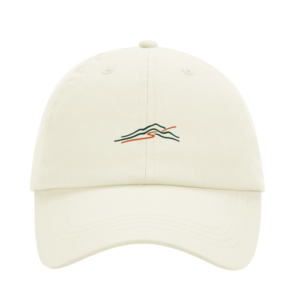 Beige Trailfold Dad Cap mit minimalistischem Trailrunning-Motiv