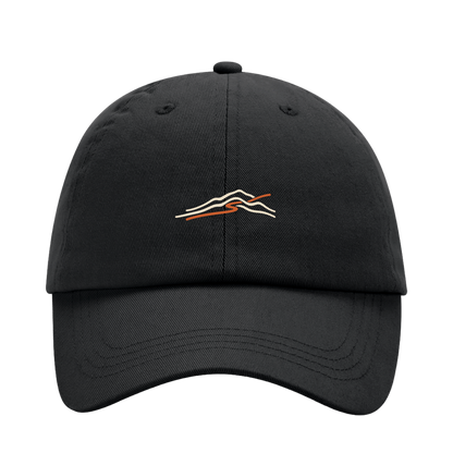 Schwarze Trailfold Dad Cap mit minimalistischem Trailrunning-Motiv