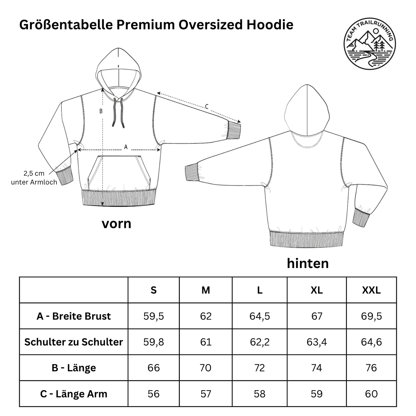 TRAILRUNNING Black/White - Bio Premium Oversized Hoodie
