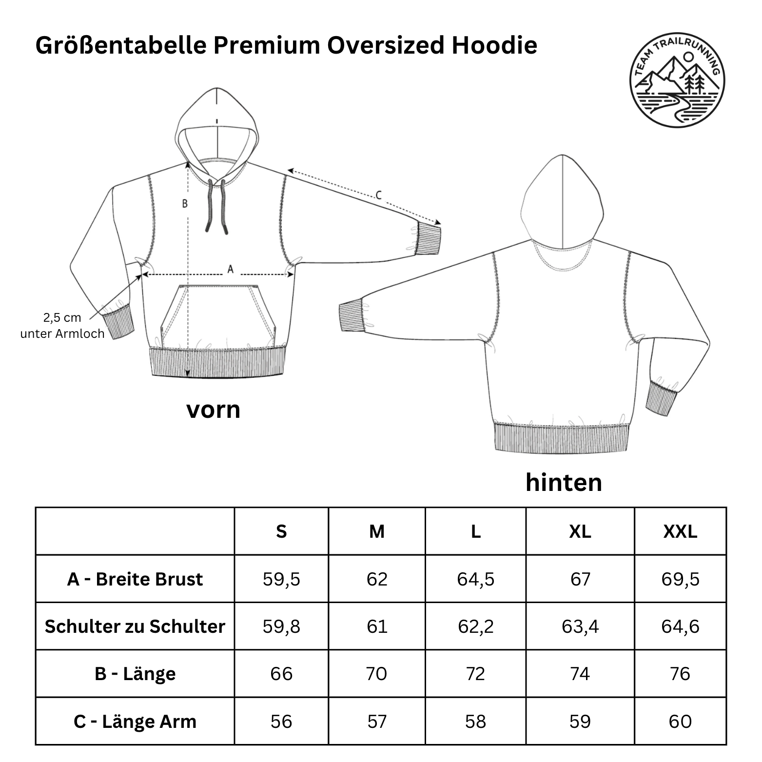 TRAILRUNNING Black/White - Bio Premium Oversized Hoodie - Team Trailrunning